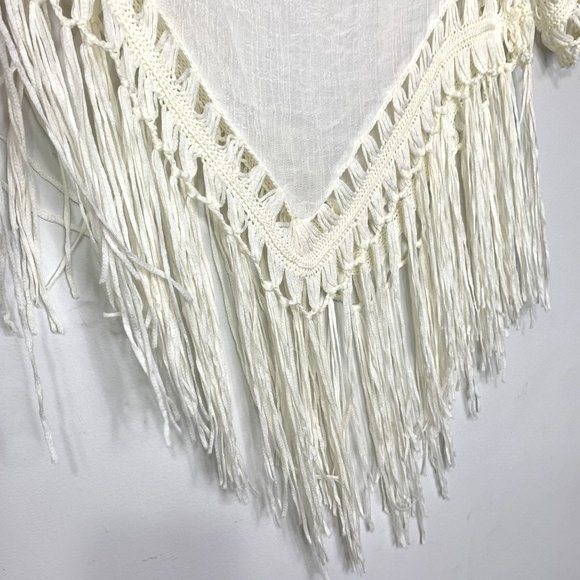 MR. BUHO Vintage Rayon Crinkle Gauze Crochet Fringe Scarf Boho Top OS‎ - Picture 3 of 7